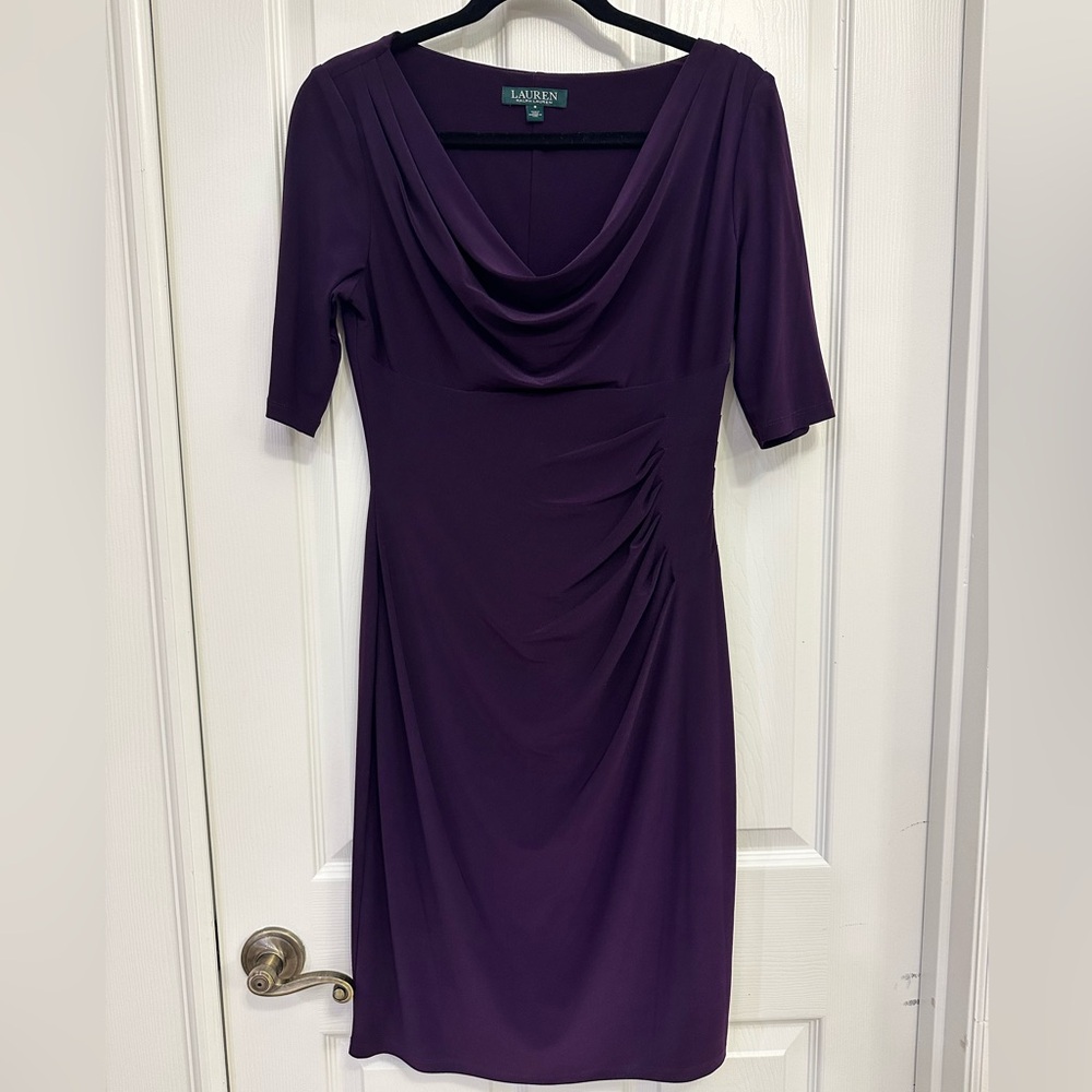 Lauren Ralph Lauren Plum Cowl-Neck Midi Dress